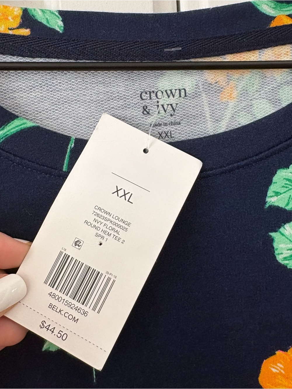 Crown & Ivy NWT XXL Navy Neon Floral Shirt - Picture 3 of 4